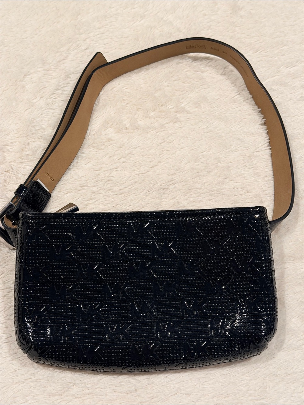 Michael Kors Logo Debossed Patent Leather belt pouch / bag signature MK black
